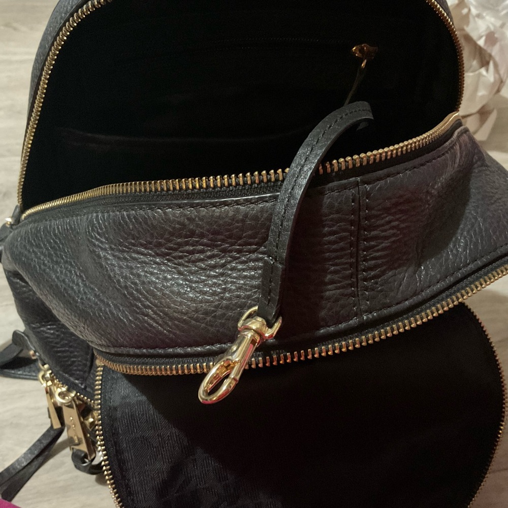 Michael Kors Black leather with metallic Gold studs rivet Backpack chic rockstar - Picture 14 of 16